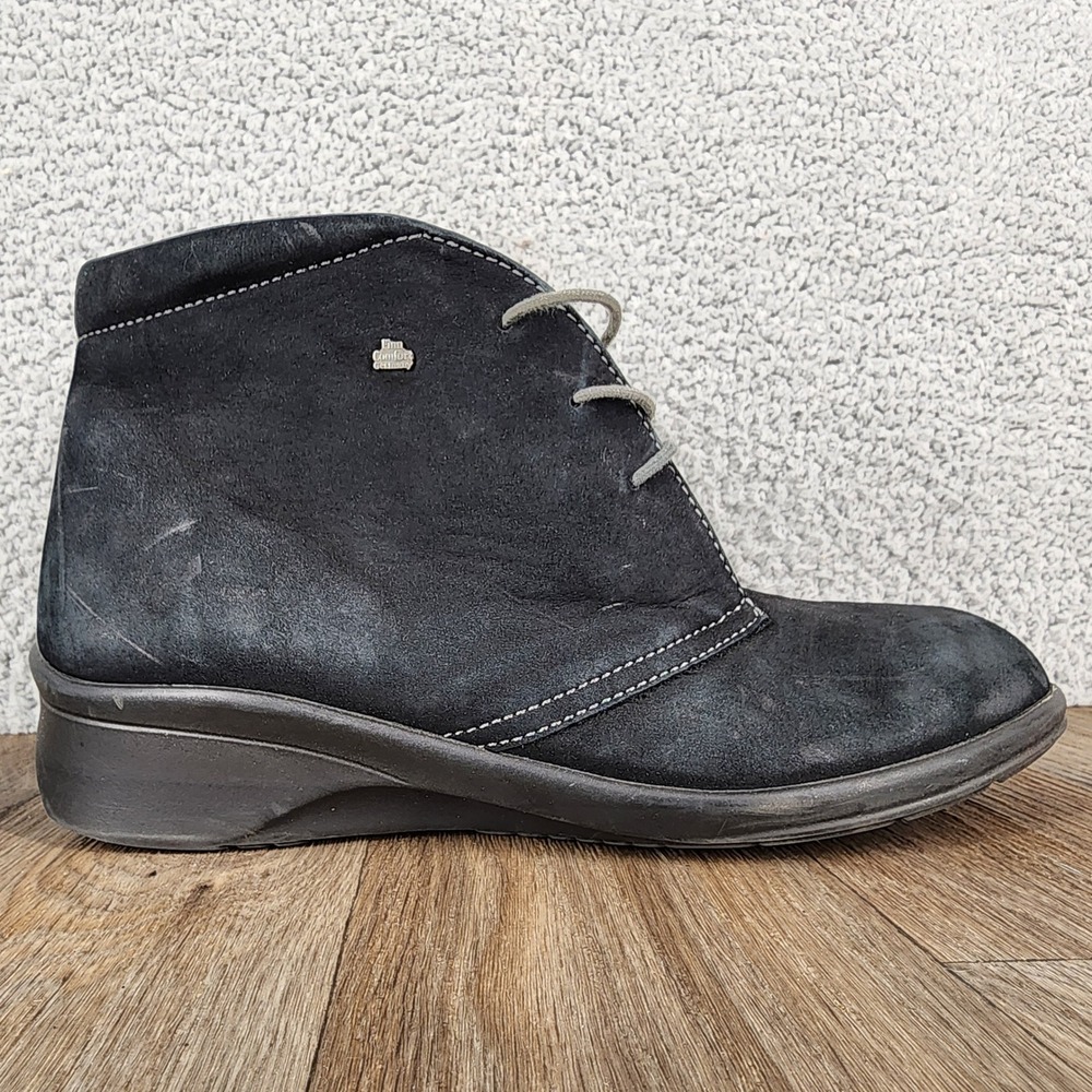 Finn Comfort Leather Ankle Boots Lace Up Walking‎ Black Womens Size 6.5 EU